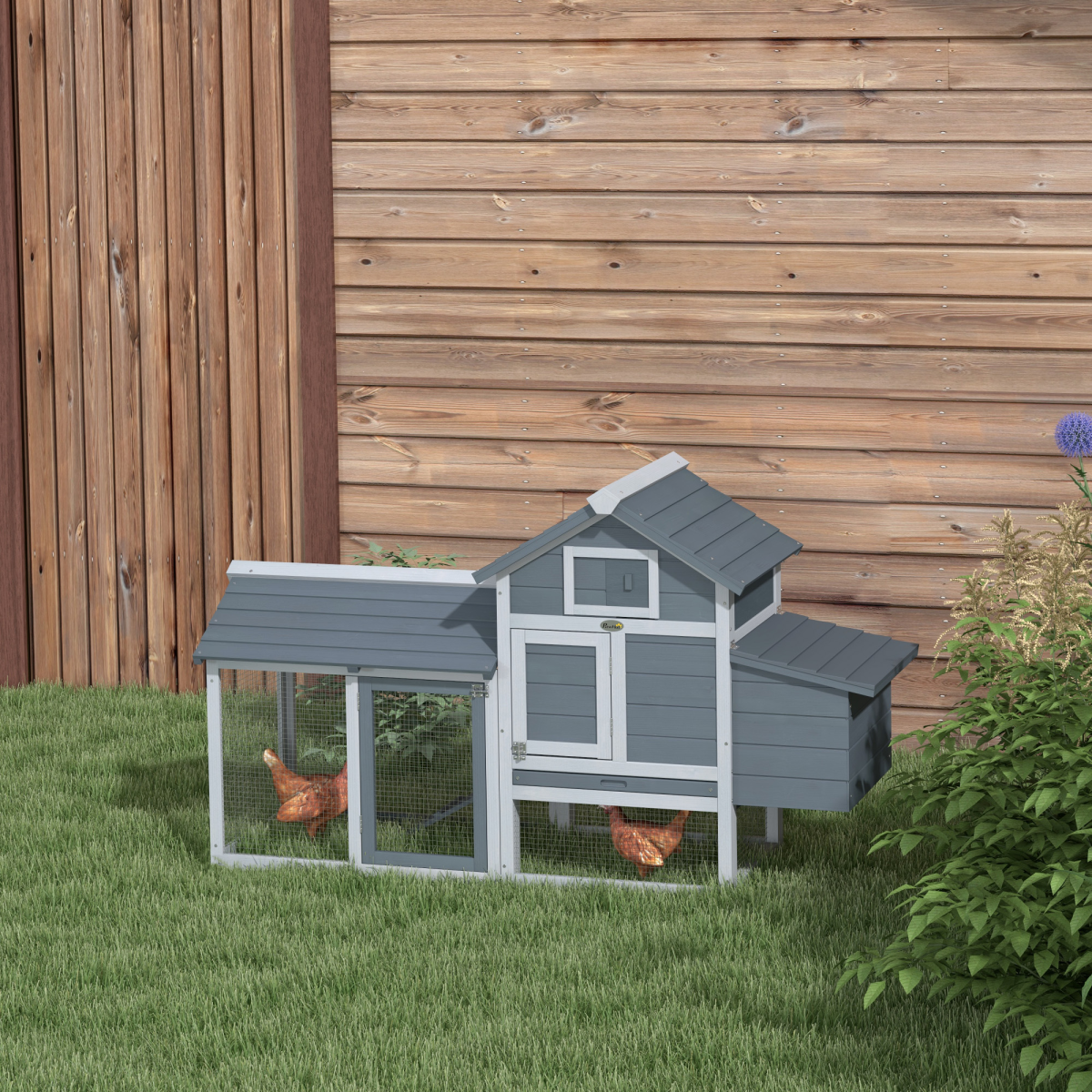 Small Chicken Coop with Cage and Nesting Box - Grey