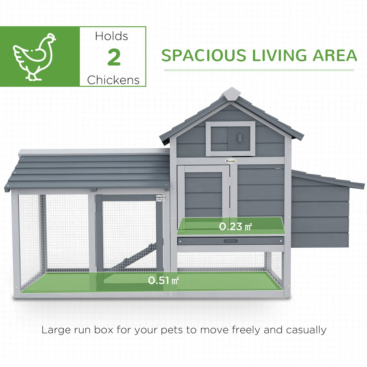 Small Chicken Coop with Cage and Nesting Box - Grey