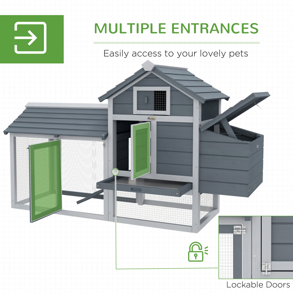 Small Chicken Coop with Cage and Nesting Box - Grey