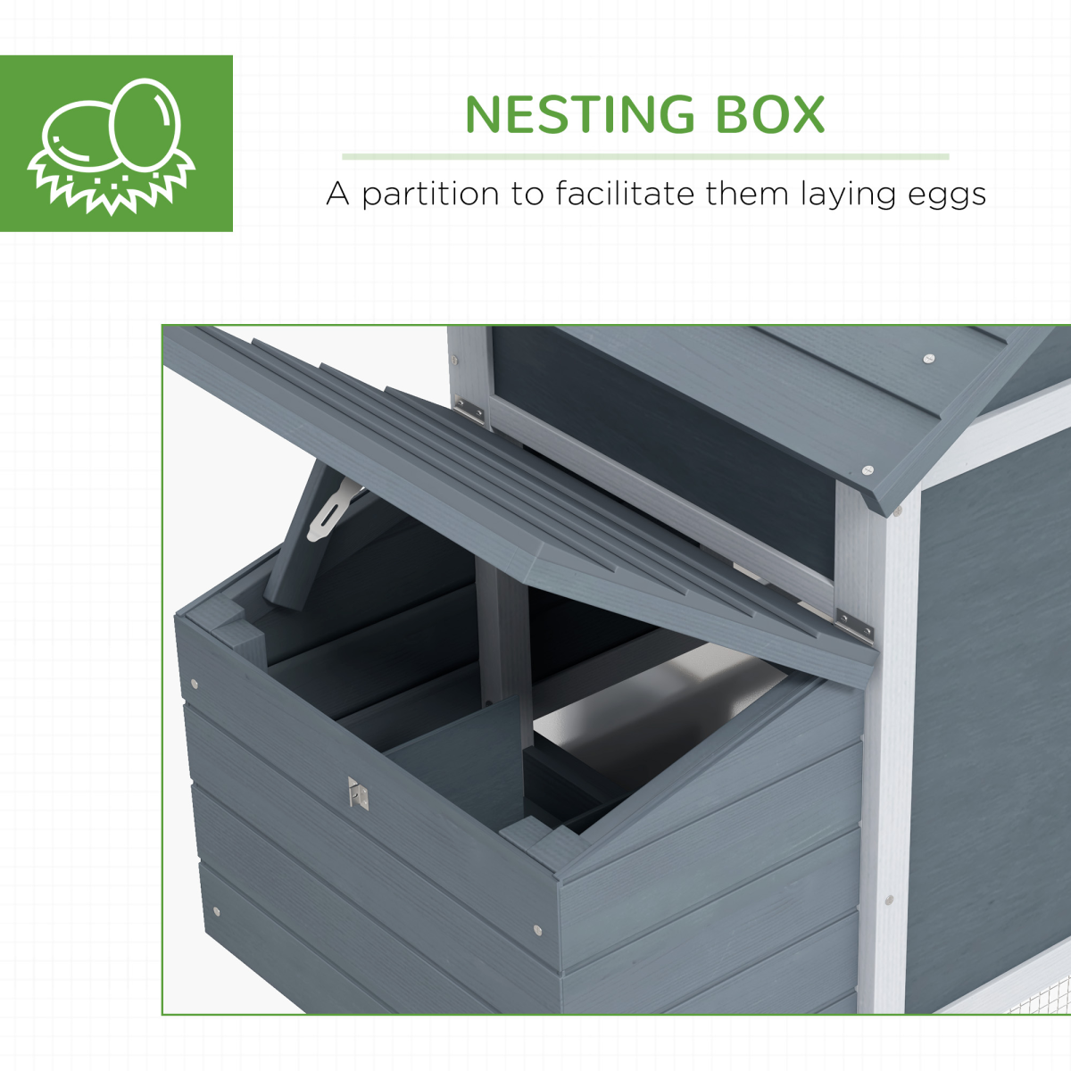 Small Chicken Coop with Cage and Nesting Box - Grey
