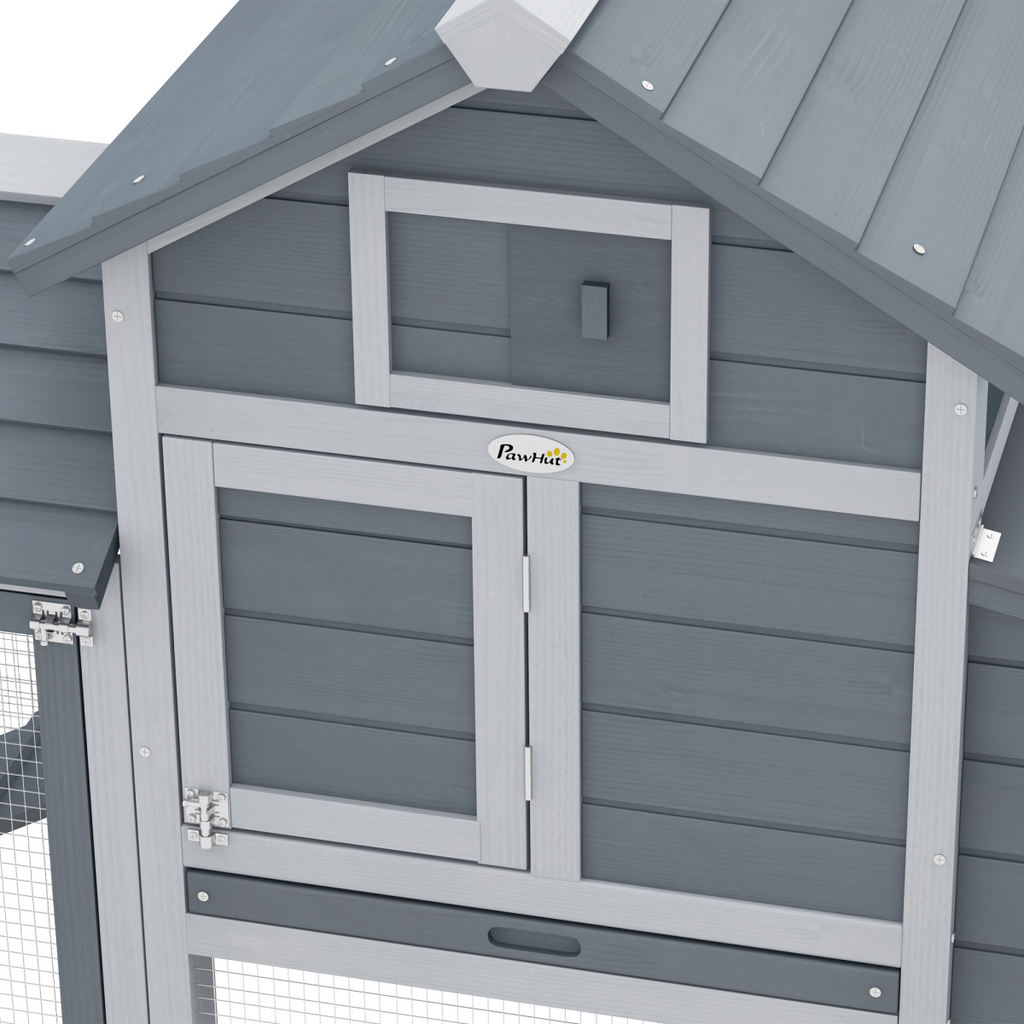 Small Chicken Coop with Cage and Nesting Box - Grey