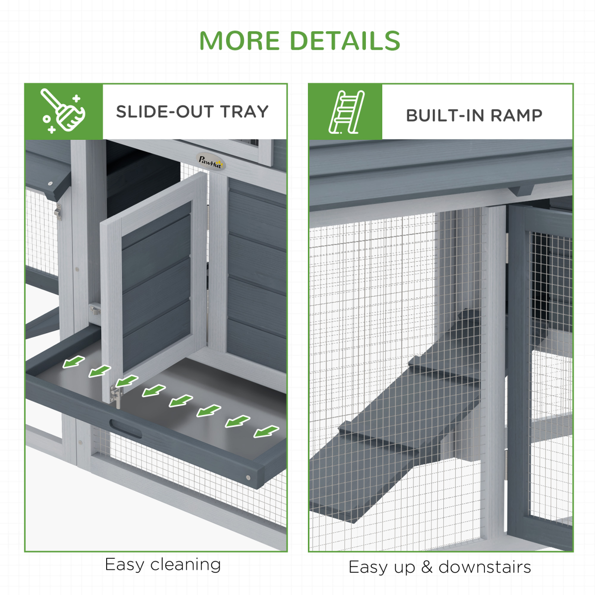 Small Chicken Coop with Cage and Nesting Box - Grey