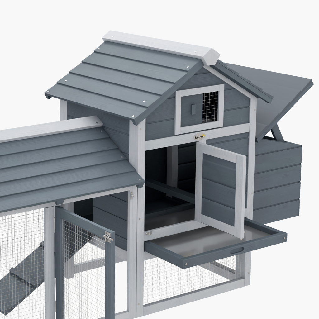 Small Chicken Coop with Cage and Nesting Box - Grey