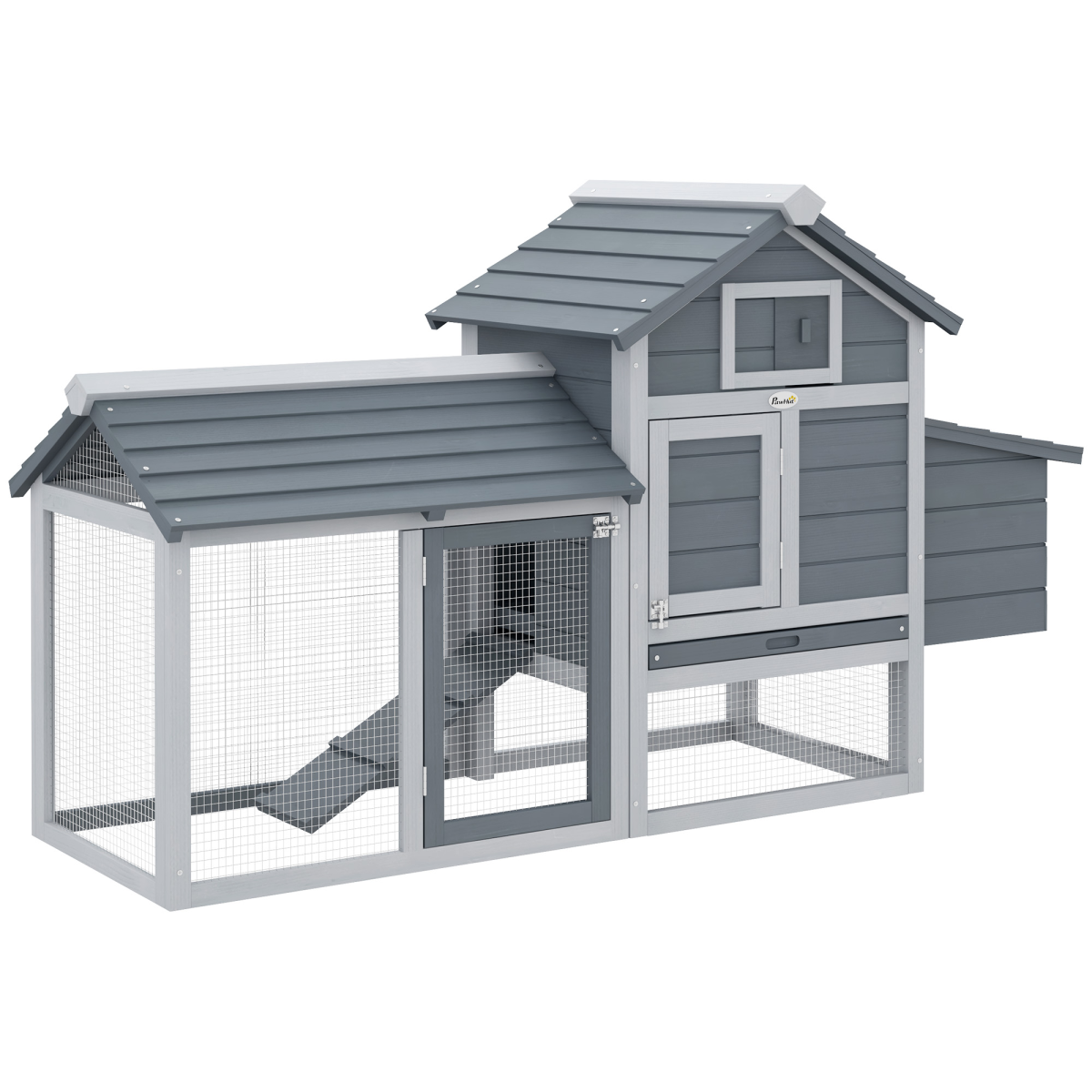 Small Chicken Coop with Cage and Nesting Box - Grey