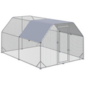 Wire mesh chicken coop with a grey cover
